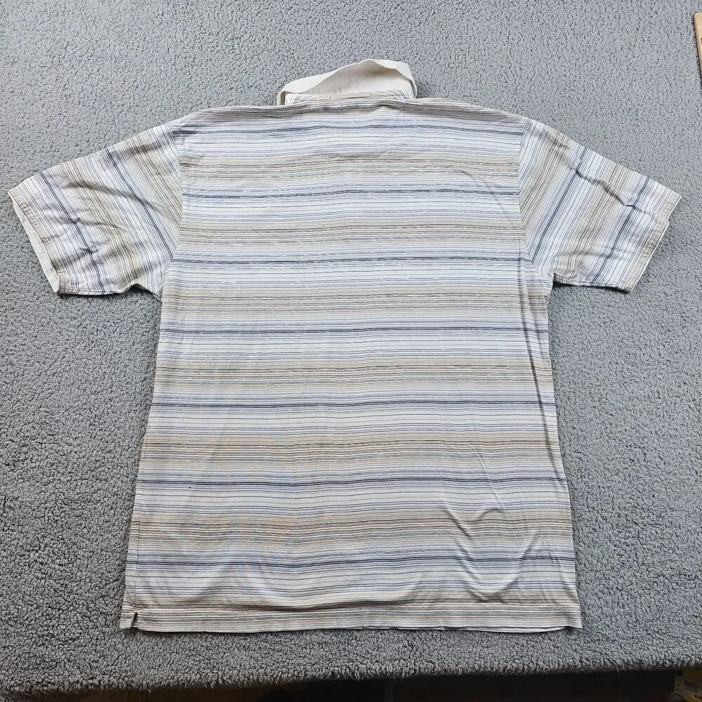 Nike Tiger Woods Polo Shirt Mens XL Ivory Striped Cotton Golf Casual Collection